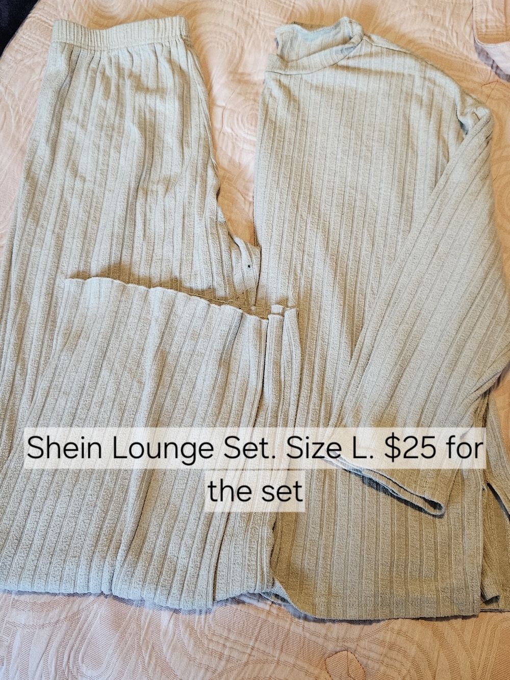 SHEIN Light Sage Ribbed Loungewear Set